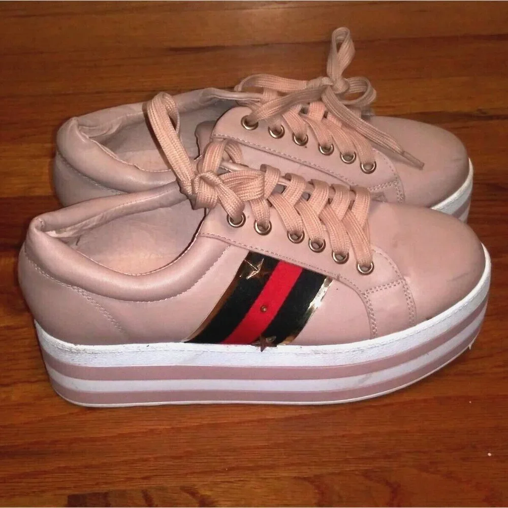 Womens Platform sneakers pink PATRIOTIC sz 7.5 JETTA tennis shoes COMFORT GUC - Picture 2 of 10